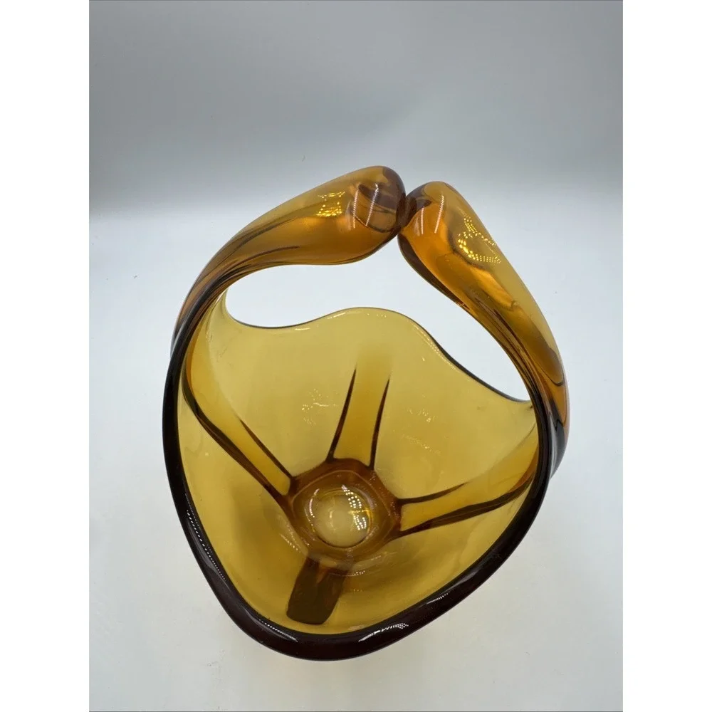 Vintage Mid Century‎ Modern Viking Amber Swung Art Glass Bowl Vase